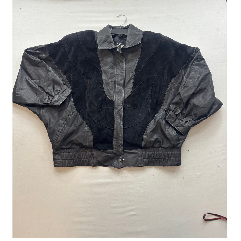 Vintage Gino di Giorgio Black Leather Suede Bomber Jacket Argentina Mens Medium